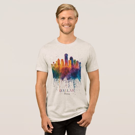 Schöne bunte Hommage an Dallas Texas Tri-Blend Shirt (Vorderseite voll)