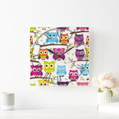 Schöne bunte kundenspezifische Eule Quadratische Wanduhr (Zuhause)