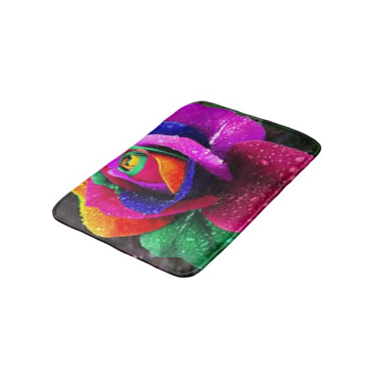 Schöne bunte Regenbogen-Rose Badematte (Schrägansicht)