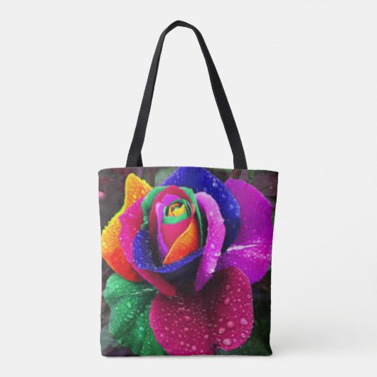 Schöne bunte Regenbogen-Rose Tasche (Rückseite)