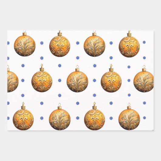 Schöne bunte Weihnachtsschmuck auf Weiß Geschenkpapier Set (Vorderseite 2)