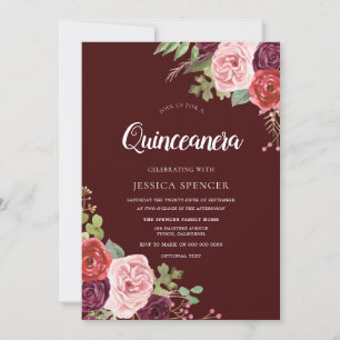 Schöne Burgund Blume Quinceanera laden Einladung