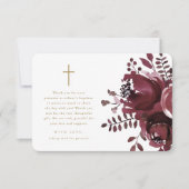 Schöne Burgund Blumenkreuz Taufe Danke (Vorderseite)