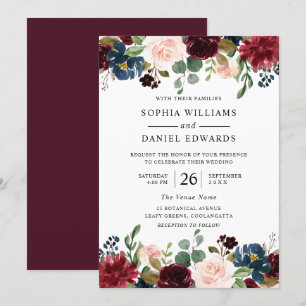 Schöne Burgund Blush Bloral Wedding Einladung