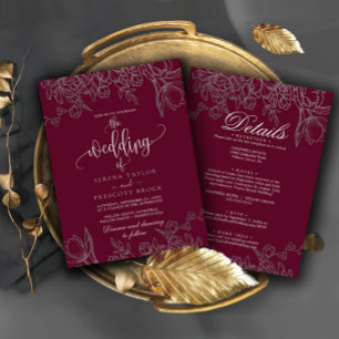 Schöne Burgund-Kalligrafie auf einer Hochzeit Einladung