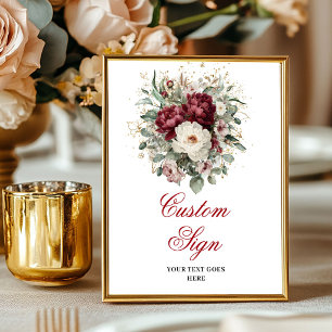Schöne Burgunder Blumen Grün Gold Maßgeschneidert Poster