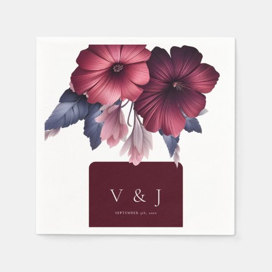 Schöne Burgundy Blush Pink Magnolia Wedding Serviette (Vorderseite)