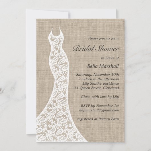 Schöne Burlap Bridal Dusche Einladung (Vorderseite)