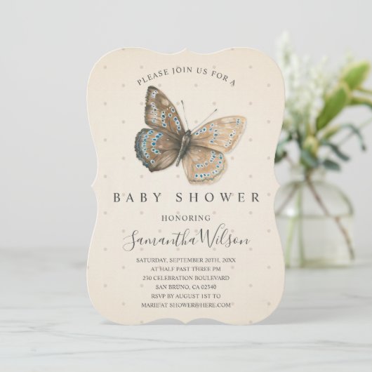 Schöne Butterfly Baby Dusche Einladung (Stehend Vorderseite)