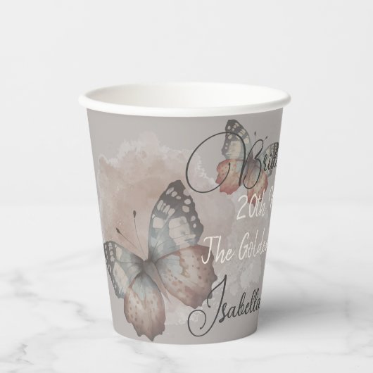 Schöne Butterfly-Brautparty-Papiertasse Pappbecher (Vorderseite)