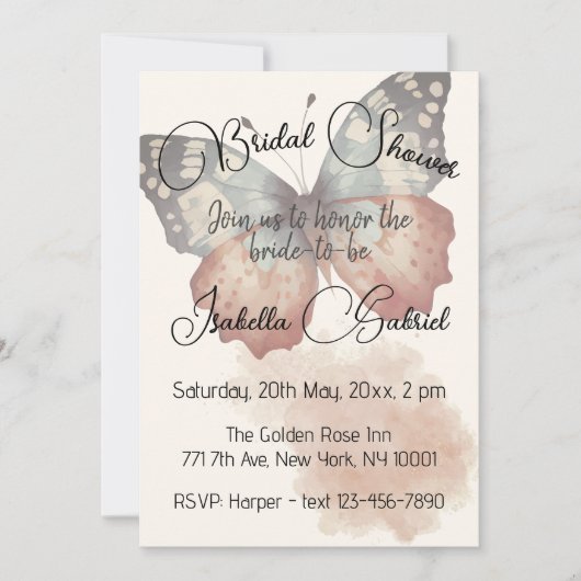 Schöne Butterfly Bridal Dusche Einladung (Vorderseite)