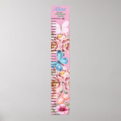 Schöne Butterfly Pink Floral Girls Wachstumsdiagra Poster (Vorne)