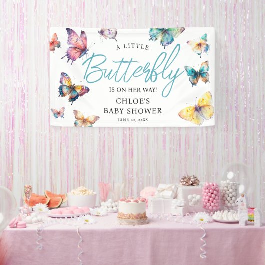 Schöne Butterfly Wassercolor Girl Babydusche Banner (Party)