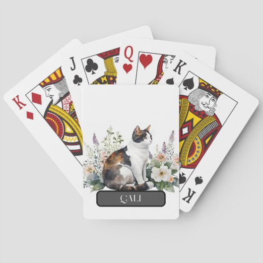 Schöne Calico Katze mit Blume, personalisieren Spielkarten (Rückseite)