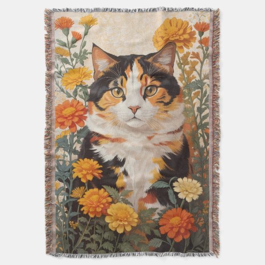 Schöne Calico Katze mit marigold Blume Decke (Vorderseite Vertikal)
