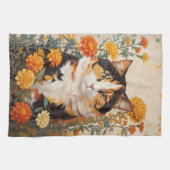 Schöne Calico Katze mit marigold Blume Geschirrtuch (Horizontal)