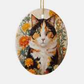 Schöne Calico Katze mit marigold Blume Keramik Ornament (Rechts)
