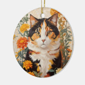 Schöne Calico Katze mit marigold Blume Keramik Ornament (Links)