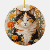 Schöne Calico Katze mit marigold Blume Keramik Ornament (Hinten)