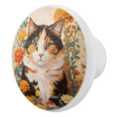 Schöne Calico Katze mit marigold Blume Keramikknauf (Rechts)