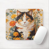 Schöne Calico Katze mit marigold Blume Mousepad (Mit Mouse)