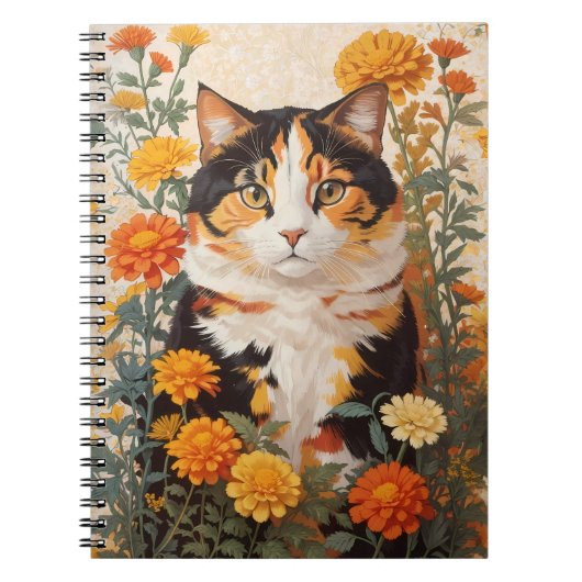 Schöne Calico Katze mit marigold Blume Notizblock (Vorderseite)