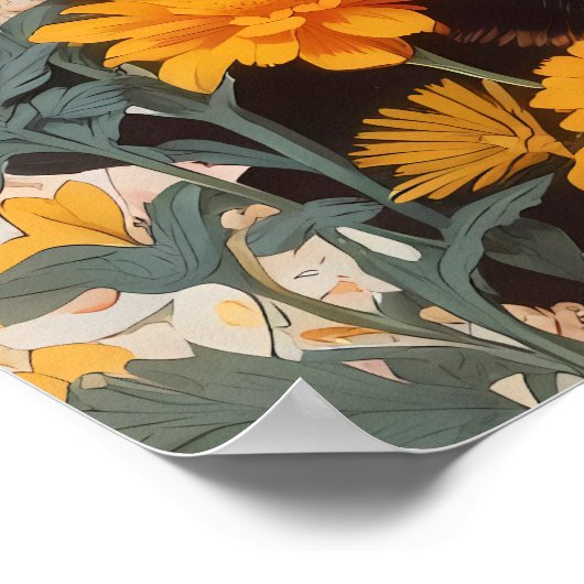 Schöne Calico Katze mit marigold Blume Poster (Ecke)