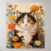 Schöne Calico Katze mit marigold Blume Poster (Vorne)