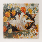 Schöne Calico Katze mit marigold Blume Puzzle (Horizontal)