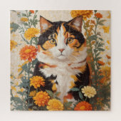 Schöne Calico Katze mit marigold Blume Puzzle (Vertikal)