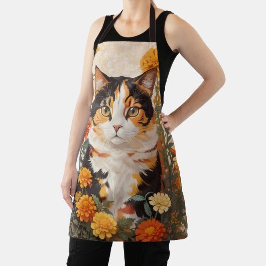 Schöne Calico Katze mit marigold Blume Schürze (InSitu)