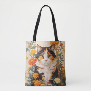 Schöne Calico Katze mit marigold Blume Tasche