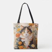 Schöne Calico Katze mit marigold Blume Tasche (Rückseite)