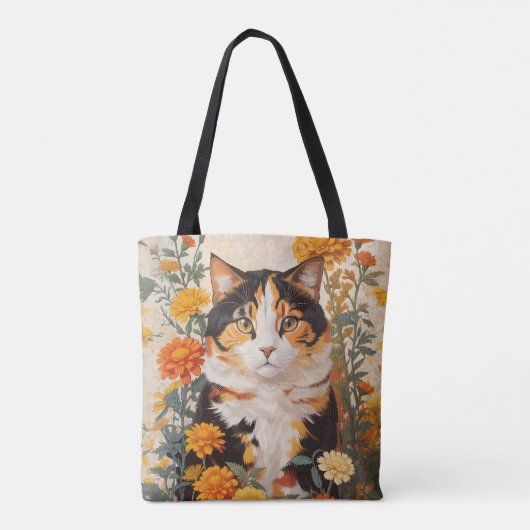 Schöne Calico Katze mit marigold Blume Tasche (Rückseite)