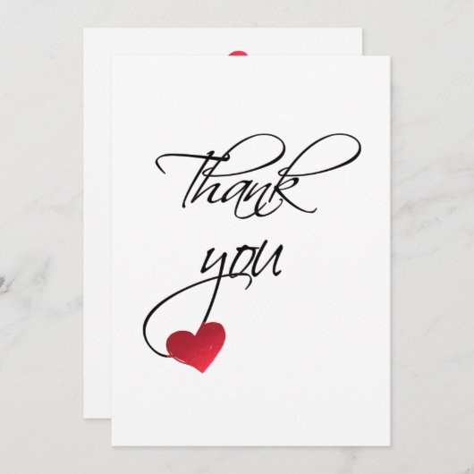 Schöne Calligraphy Red Heart Wedding Vielen Dank Dankeskarte (Vorne/Hinten)