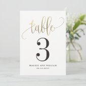 Schöne Calligraphy Tischnummer Card Imitat Gold (Stehend Vorderseite)