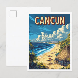 Schöne Cancun Strand Mexiko Illustration Reise Postkarte