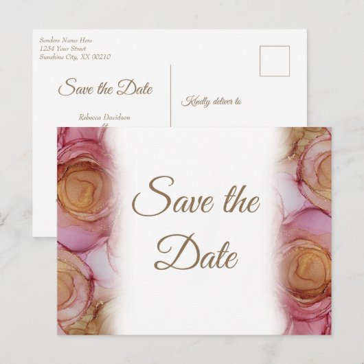 Schöne Carmine floral Wedding Save the Date Ankündigungspostkarte (Vorne/Hinten)