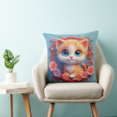 Schöne Cartoon Katze umgeben von farbenfroher Blum Kissen (Stuhl )