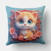 Schöne Cartoon Katze umgeben von farbenfroher Blum Kissen (Rückseite)