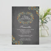 Schöne Chalkboard Floral Frame Baby Dusche Einladung (Stehend Vorderseite)