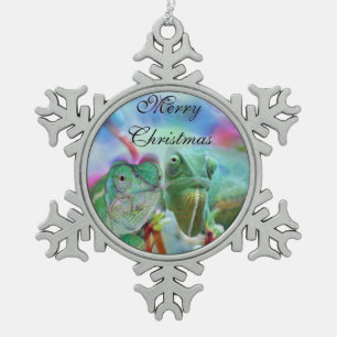 Schöne Chamäleone Schneeflocken Zinn-Ornament
