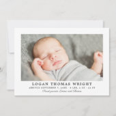 Schöne Charcoal Stripes Baby Foto Birth Ankündigung (Vorderseite)