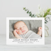 Schöne Charcoal Stripes Baby Foto Birth Ankündigung (Stehend Vorderseite)