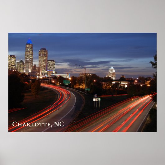 Schöne Charlotte NC Skyline Highway at Dusk Poster (Vorne)