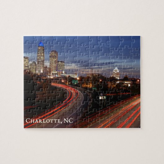 Schöne Charlotte NC Skyline Highway at Dusk Puzzle (Horizontal)