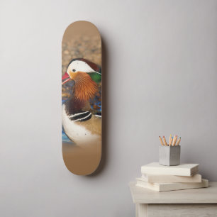 Schöne Chatty Mandarin Duck auf den Felsen Skateboard