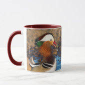 Schöne Chatty Mandarin Duck auf den Felsen Tasse (Links)
