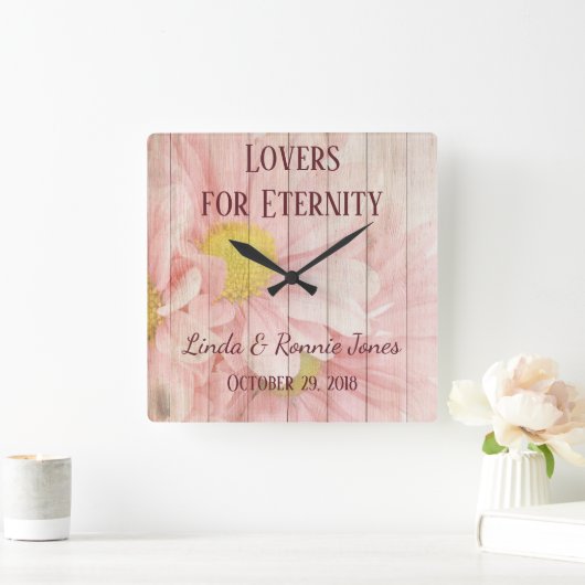 Schöne Chic-Blumenhochzeit Quadratische Wanduhr (Zuhause)