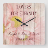 Schöne Chic-Blumenhochzeit Quadratische Wanduhr (Vorderseite)